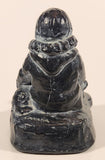 Inuit Eskimo with Bear Cub Kitunenakui-Kimiklu Canada 6 1/2" Heavy Carved Black Soapstone Sculpture