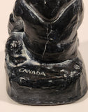Inuit Eskimo with Bear Cub Kitunenakui-Kimiklu Canada 6 1/2" Heavy Carved Black Soapstone Sculpture