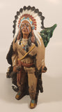 Aboriginal Native Indian Chief with Headdress Pulling Sleigh 10 1/2" Ceramic Sculpture