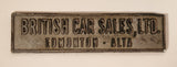 Rare Vintage British Car Sales, Ltd. Edmonton - Alberta Dealership Metal Emblem Nameplate Badge Logo
