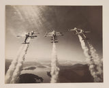 1974 Nut Tree Aviation Collection #17 Canadian Air Forces official demonstration team "The Snow Birds" in Canadair Tutors over Harrison Lake, British Columbia 8 1/2" x 11" Black & White Photograph Card