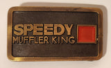 Rare Vintage Speedy Muffler King Red Enamel Brass Metal Belt Buckle