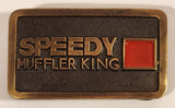 Rare Vintage Speedy Muffler King Red Enamel Brass Metal Belt Buckle