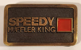 Rare Vintage Speedy Muffler King Red Enamel Brass Metal Belt Buckle