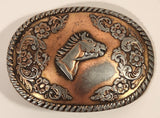 Vintage Horse Head Ornate Western Design Copper Plated Metal Belt Buckle