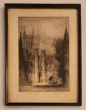 Antique James Alphege Brewer Early 1900s Cambridge St. John's College Cambridge England Etching 10" x 13 1/2" Framed Art
