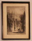 Antique James Alphege Brewer Early 1900s Cambridge St. John's College Cambridge England Etching 10" x 13 1/2" Framed Art