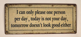I can only please one person per day, today is not your day, tomorrow doesn't look good either 5" x 12" Heavy Metal Sign