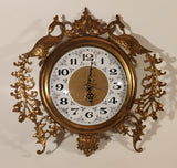 Vintage Ornate Peacock Birds Brass Metal Wall Clock with Glass Face