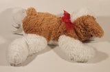 Brown and White Puppy Dog with Red Bow 12" Stuffed Plush Toy