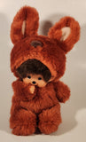Vintage Sekiguchi Monchhichi Girl in Bunny Rabbit Costume 10" Stuffed Toy Doll