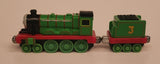 2009 Mattel Gullane Thomas The Train & Friends Take n Play #3 Henry With Henry's Tender Coal Car Green Magnetic Die Cast Toy Vehicle Set T0200