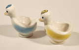 Vintage Yellow And Blue Duck with Bow Ties and Caps 3 1/4" Hand Painted Ceramic Egg Cup Holders Set of 2