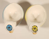 Vintage Yellow And Blue Duck with Bow Ties and Caps 3 1/4" Hand Painted Ceramic Egg Cup Holders Set of 2