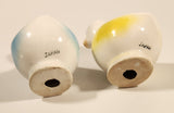 Vintage Yellow And Blue Duck with Bow Ties and Caps 3 1/4" Hand Painted Ceramic Egg Cup Holders Set of 2
