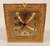 Vintage Bulova Caravelle Ornate Gold Tone Framed Brass Desk Clock Made in Japan