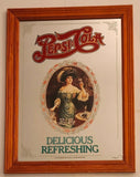Vintage Stamford Art Pepsi Delicious Refreshing Large 19" x 25" Reproduction Wood Framed Pub Mirror