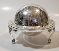 Vintage Engraved Silver Look Dome Roll Top 5 1/4" Diameter Caviar Butter Serving Dish with Glass Insert Made in England