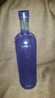 Vintage Blue Painted Raised Glass Wine Bottle Diamond Pattern - Treasure Valley Antiques & Collectibles