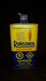 Vintage Late 1970s Ronsonol Lighter Fuel 8 oz fl 227ml English French Tin Canister (Some inside) - Treasure Valley Antiques & Collectibles