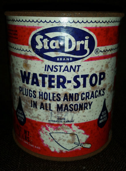 1950s Sta-Dri Instant Masonry Crack and Hole Water-Stop White Hydraulic Cement Tin