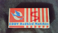 Vintage 1960-70s Eddy Redbird Matches Cardboard Advertising Empty Box Left Logo 5 Written - Treasure Valley Antiques & Collectibles