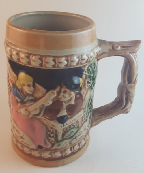 1950s German Oktoberfest Beer Stein Woman Playing Instrument with Man in Hat Made in Japan - Treasure Valley Antiques & Collectibles