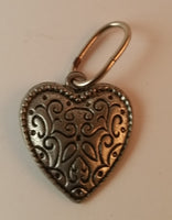 Vintage Etched Heart Silver Look Pendant - Treasure Valley Antiques & Collectibles
