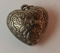 Vintage Hollow Etched Heart Silver Look Pendant. - Treasure Valley Antiques & Collectibles