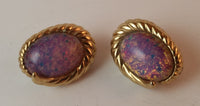 Vintage 1970-1980 French Designer Nina Ricci Purple Cabochon Clip On Earrings - Treasure Valley Antiques & Collectibles