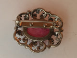 Vintage 1960s Pink Cabochon Brooch Pin Metal - Treasure Valley Antiques & Collectibles