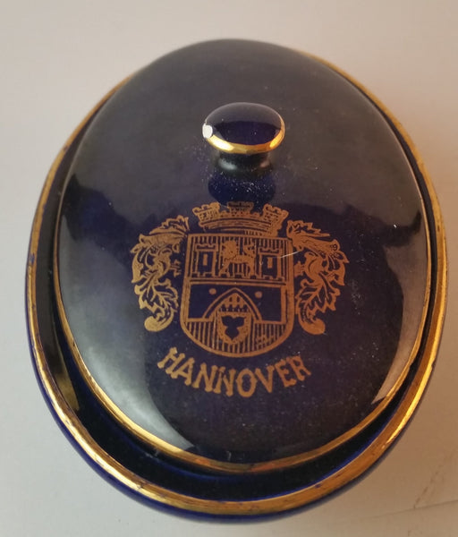 Rare 1940s Hannover KHM Bavaria Cobalt with Gold Trim Jewelry Trinket Vanity Dish - Treasure Valley Antiques & Collectibles