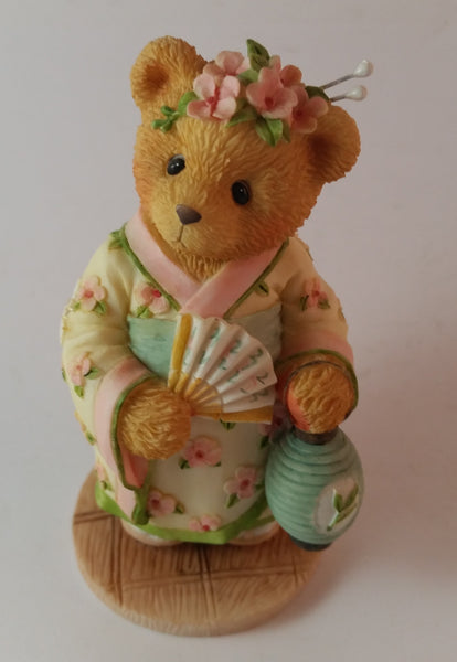 Cherished Teddies Girl With Fan Figurine Japan "Love Fans A Beautiful Friendship" - Treasure Valley Antiques & Collectibles