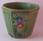 Vintage Japan Floral Green Ceramic Pottery Planter Red Blue Flowers - Treasure Valley Antiques & Collectibles