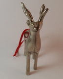 Vintage Silver Plated Pottery Barn Reindeer Ornament with Red Ribbon Hanging - Treasure Valley Antiques & Collectibles