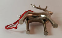 Vintage Silver Plated Pottery Barn Reindeer Ornament with Red Ribbon Hanging - Treasure Valley Antiques & Collectibles