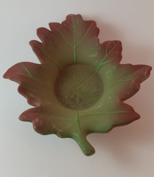 Retired Partylite Whispering Leaves Autumn Green Red Leaf Tealight Candle Holder - Treasure Valley Antiques & Collectibles