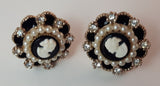 1950s Cameo and Rhinestone Screwback Earrings - Treasure Valley Antiques & Collectibles