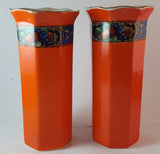 Set of 2 Rare 1950s Swinnertons "S Ltd." Staffordshire England Orange with Fruit Decor Vases - Treasure Valley Antiques & Collectibles