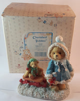 Cherished Teddies Pulling Sled Figurine Mary 1993 #912840 In Box w/ Certificate - Treasure Valley Antiques & Collectibles