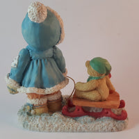 Cherished Teddies Pulling Sled Figurine Mary 1993 #912840 In Box w/ Certificate - Treasure Valley Antiques & Collectibles