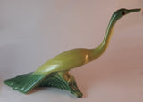 Vintage Green and Yellow Crane Swan Bird Ceramic Tip of Beak has previous repair. - Treasure Valley Antiques & Collectibles