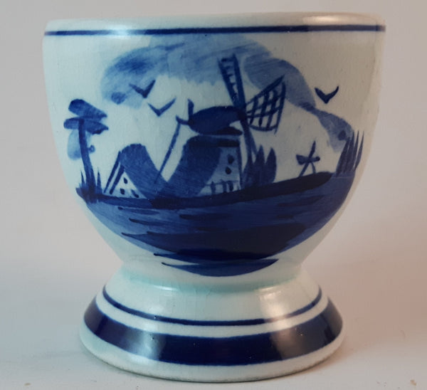 1940s Delftsblauw Netherlands Holland Hand-Painted Blue Windmill Decor Egg Holder Cup Pattern 608 - Treasure Valley Antiques & Collectibles