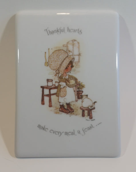 Vintage 1980s Holly Hobbie Thanksgiving "Thankful Hearts" Porcelain Wall Plaque Hanging - Treasure Valley Antiques & Collectibles