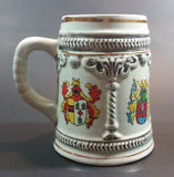 Vintage Enesco Japan Light Blue Embossed Coat of Arms Gold Trim Beer Stein - Treasure Valley Antiques & Collectibles