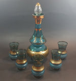 1960s Bohemia Crystal Czechoslovakia Aqua Turquoise Gold Gilt Decanter Set with 5 Glasses - Treasure Valley Antiques & Collectibles