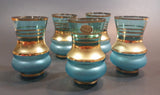 1960s Bohemia Crystal Czechoslovakia Aqua Turquoise Gold Gilt Decanter Set with 5 Glasses - Treasure Valley Antiques & Collectibles