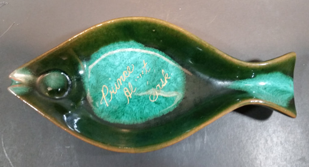 1970s KG McMaster Pottery Canada Green Teal Fish Dish Prince Albert, S ...