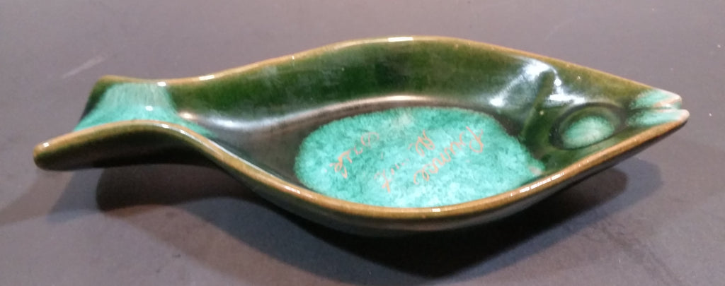 1970s KG McMaster Pottery Canada Green Teal Fish Dish Prince Albert, S ...