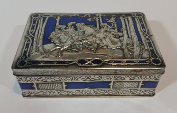 Rare Mid-Century Blue Riley's Toffee Tin Halifax England Medieval Huntsman Falcons Brothers - Treasure Valley Antiques & Collectibles